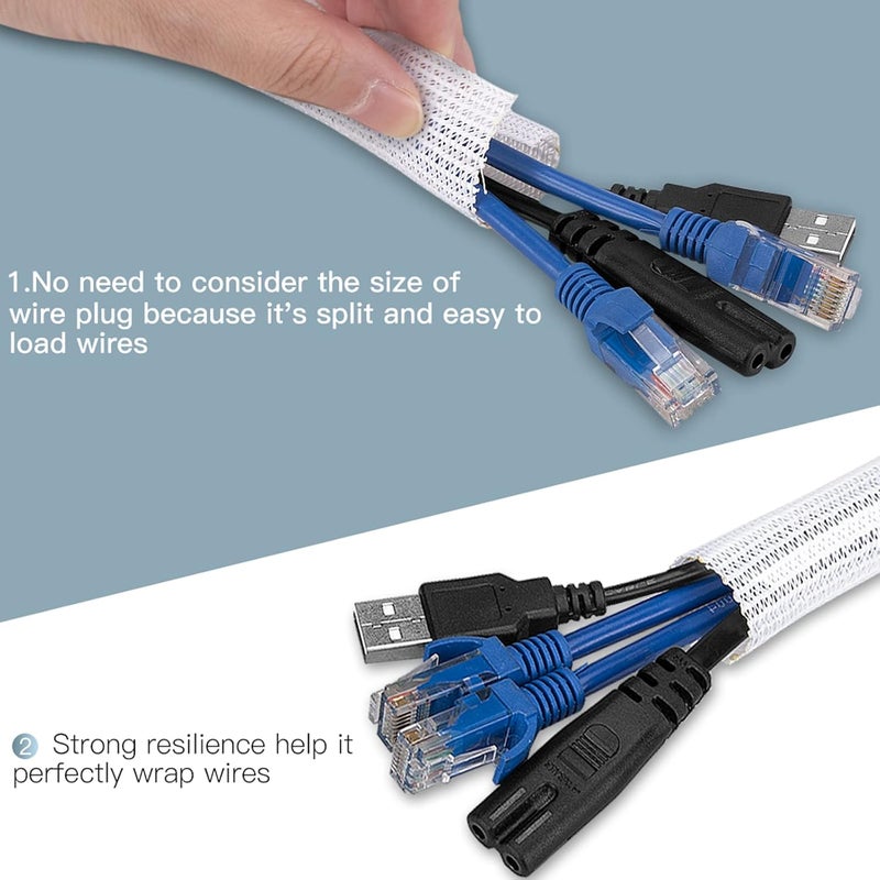 AGPtek Cable Sleeve Cover, 25ft - 4/5 inch Desk Cord Organizer Cable Hider, Home Office Wire Management Computer TV Wire Loom Tubing, Pet Proof Cord Protector, from Cat Dog Chewing, White - Image 4